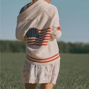 Maeve shawl collar American flag sweater